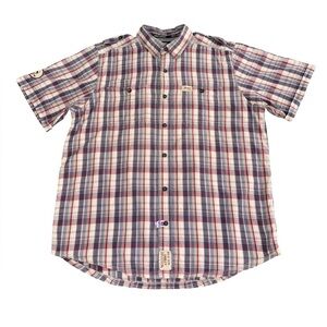 Harley-Davidson Plaid Short Sleeve Button-Up Shirt Red White Blue Men’s XL